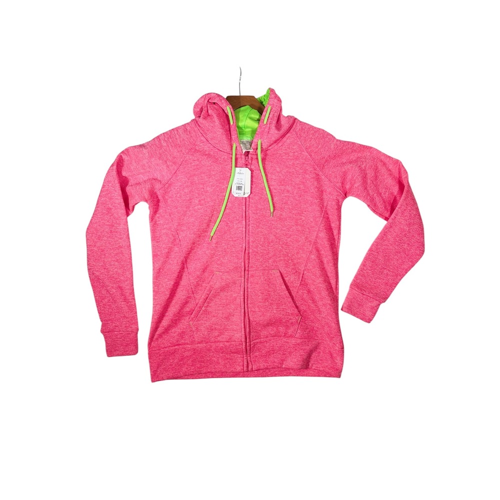 EXIST Womens Large Pink Neon Green Melange Zip Up Hoodie NWT Thumbholes LHZ9674